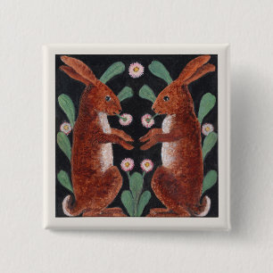 Antiker Holzland-Hase-Frühlingsblumenschmuck Button