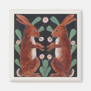 Antiker Holzland-Hasen-Frühlingsblumenschmuck Magnet