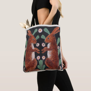 Antiker Holzland-Hasen-Frühlingsblumenschmuck Tasche