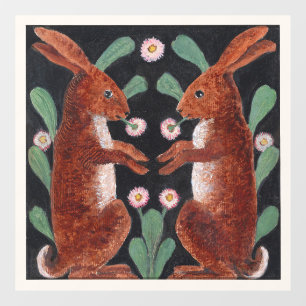 Antiker Holzlandhase mit Frühlingsblumendekor Fensteraufkleber