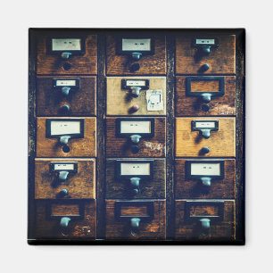 Antiker Holzschrank für Bibliothekskarteikarten Magnet