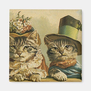 Antiker Humor, viktorianische Braut Bräutigam Katz Magnet