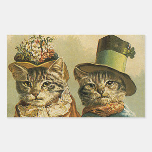 Antiker Humor, viktorianische Braut Bräutigam Katz Rechteckiger Aufkleber