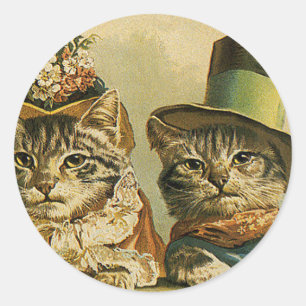Antiker Humor, viktorianische Braut Bräutigam Katz Runder Aufkleber