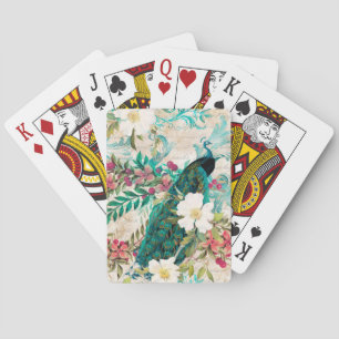 Antiker Illustrierter Pfau & Blume Grunge Spielkarten