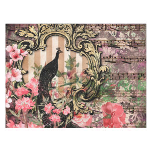 Antiker Illustrierter Pfau & Blume Grunge Tischdecke