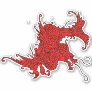 Antiker japanischer Drache Schwarz und Rot Aufkleber