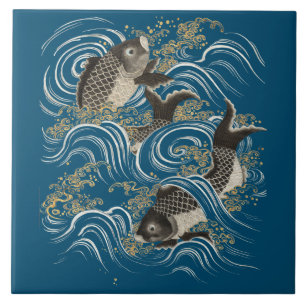 Antiker japanischer Koi-Fisch-Druck Fliese