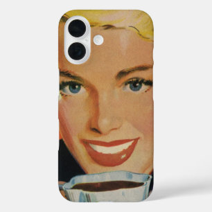 Antiker Kaffee, glückliche Frau mit retro-Kaffeeta title_seo2