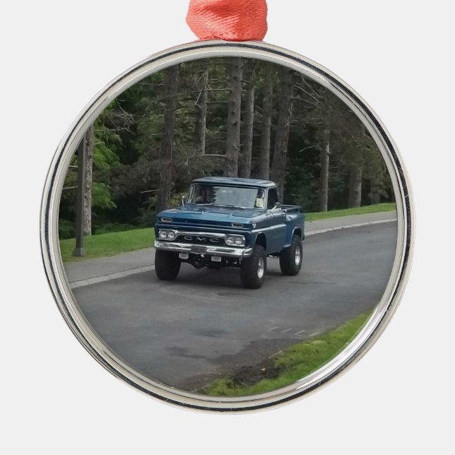 Antiker klassischer Lieferwagen-LKW des Blau-GMC Silbernes Ornament (Vorne)