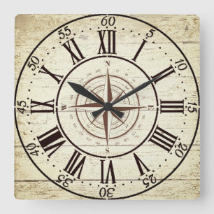 Antiker Kompass Quadratische Wanduhr