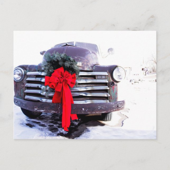 Antiker LKW mit festlicher Weihnachtsfeier Postkarte (Vorderseite)