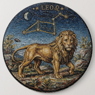 Antiker Mosaik-Zodiak-Löwe im Stil der Antike Button
