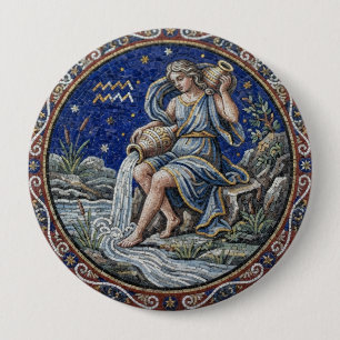 Antiker Mosaik-Zodiak Wassermann Button