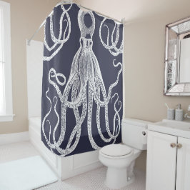 Antiker Oktopus auf blau Duschvorhang