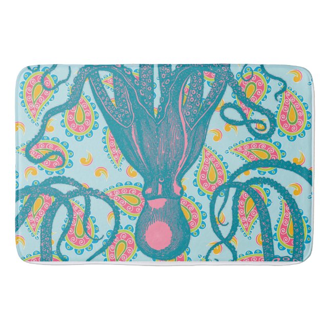 Antiker Oktopus auf Blue Paisley Badematte (Vorderseite)