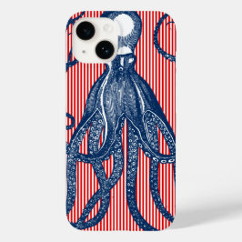 Antiker Oktopus auf roten weißen Streifen Case-Mate iPhone 14 Hülle