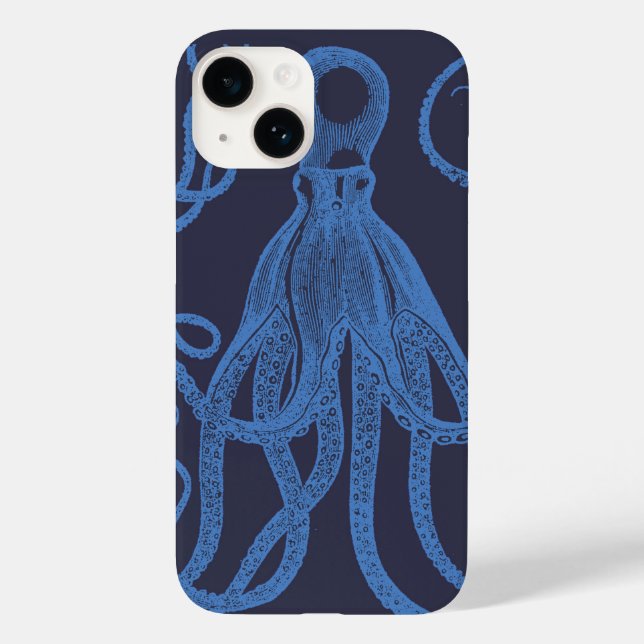 Antiker Oktopus Blau auf blau Case-Mate iPhone 14 Hülle (Rückseite)