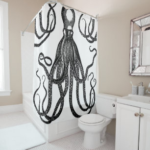 Antiker Oktopus mit Tentakeln Schwarz Duschvorhang