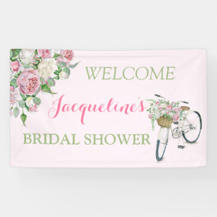 Antiker Old Fashioned Fahrradkorb rosa Rosen Banner