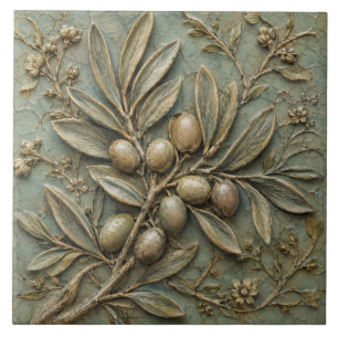 Antiker Olivenzweig Botanischer Faux-Relief Fliese