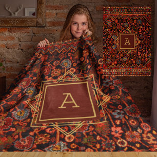 Antiker orientalischer Teppich Monogramm Rot Burgu Fleecedecke