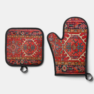 Antiker Orientalischer Türkischer Persischer Teppi Ofenhandschuh & Topflappen-Set