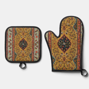 Antiker persischer reicher Teppich Eleganter Teppi Ofenhandschuh & Topflappen-Set