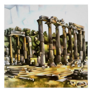 Antiker römischer Tempel Ruins Geometrischer Stil Poster