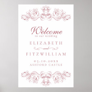 Antiker Rosa Ornamental Rahmen Hochzeit Willkommen Poster