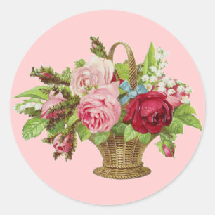 Antiker Rosenblumenkorb Runder Aufkleber