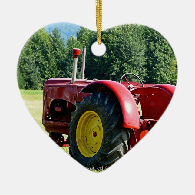 Antiker roter Ackerschlepper Keramik Ornament (Vorne)