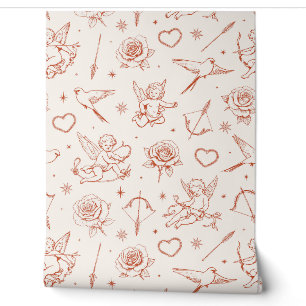 Antiker roter Cupid und romantische Rose Tapete