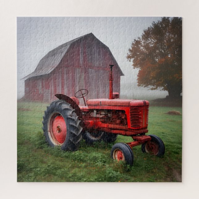 Antiker roter Landwirtstraktor (Vertikal)