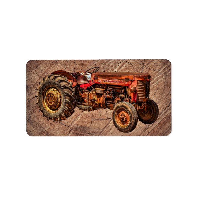 Antiker roter Traktor Adressaufkleber (Vorne)