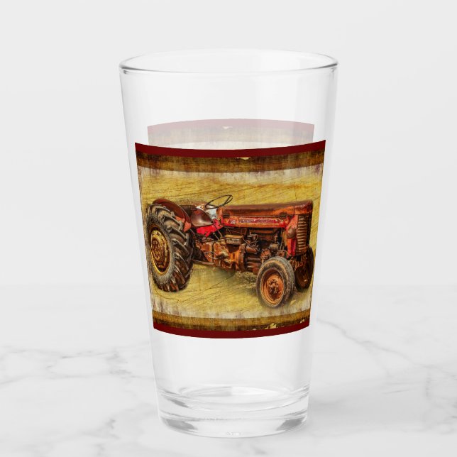 Antiker roter Traktor Glas (Vorderseite)