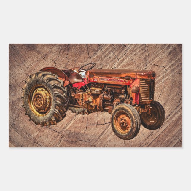 Antiker roter Traktor Rechteckiger Aufkleber (Vorderseite)