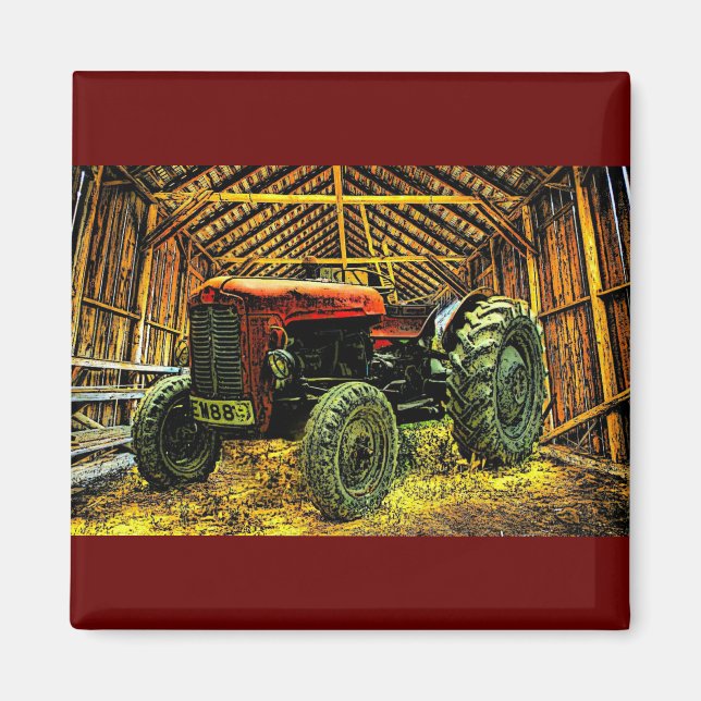 Antiker roter Traktor rustikale Scheune Magnet (Vorne)
