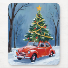 Antiker roter Weihnachtsbaum-Auto Mousepad