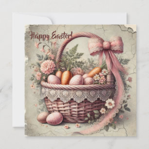 Antiker rustikaler Korb mit Spitzendecke und Schle Feiertagskarte