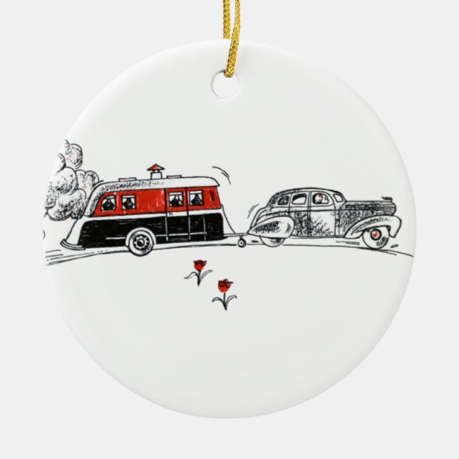 Antiker RV-Camper und -auto, die | pensionierte Keramik Ornament (Vorne)