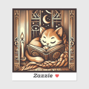 Antiker schlafender Art Deco Stil Katze mit einem  Aufkleber