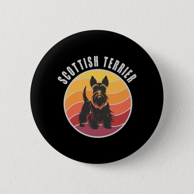 Antiker Schottischer Terrier Sonnenuntergang Button (Vorderseite)