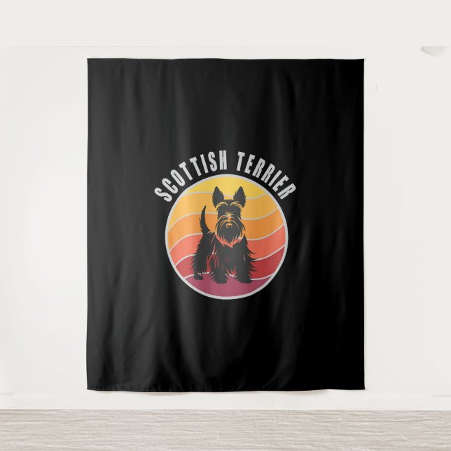 Antiker Schottischer Terrier Sonnenuntergang Wandteppich (Vorderseite)