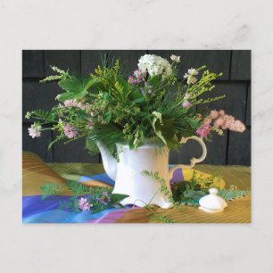 Antiker Seidenschal Florales Stillleben Postkarte