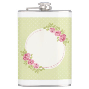 Antiker Shabby-Chic-Rahmen mit Rosenblumen-Muster Flachmann