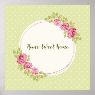 Antiker Shabby-Chic-Rahmen mit Rosenblumen-Muster Poster