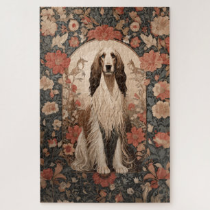 Antiker Sitzender Afghanischer Windhund Blumenmust