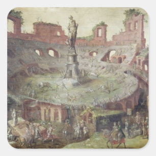 Antiker Stierkampf, 1552 Quadratischer Aufkleber