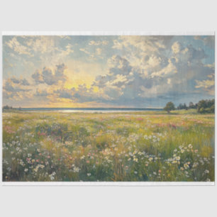 Antiker Stil Delikates Wildblumenfeld Landschaft Seidenpapier